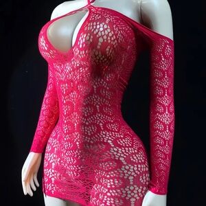 Red Lace Halter Mini Dress